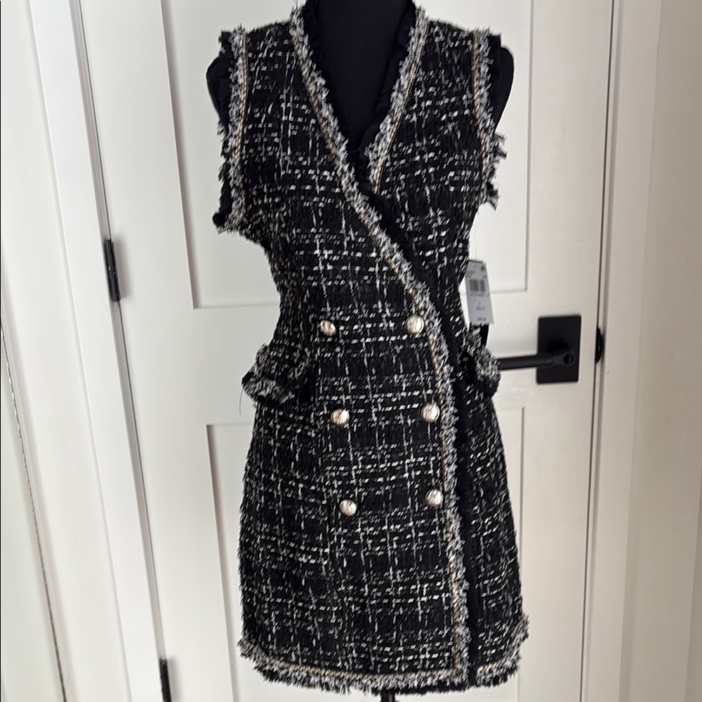 Chic Black and White Tweed Dress